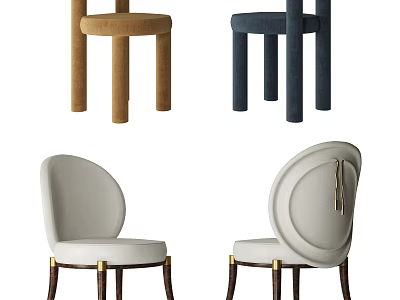 Modern Accent Chairs with Upholstered Seats Wooden Legs in Neutral and Blue Hues 3d model