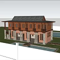 Traditional Homestay Building With Wooden Stone Exterior Water Pool Lawn And Mountain View