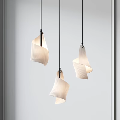 Modern Pendant Lights With Unique Curved White Shades Hanging In Interior Space 3d model