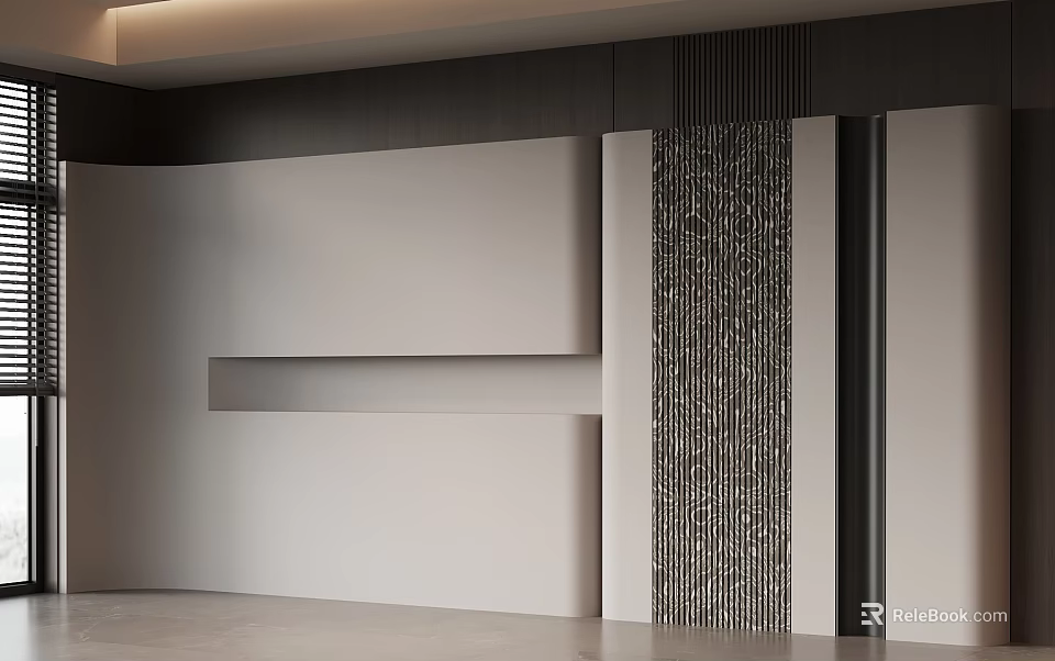 Modern Background Wall Design With Smooth Panels And Textured Decorative Strips 3d model 