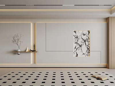 Modern Elegant Background Wall With Marble Texture Painting And Decorative Shelf Vase 3d model