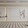 Modern Elegant Background Wall With Marble Texture Painting And Decorative Shelf Vase
