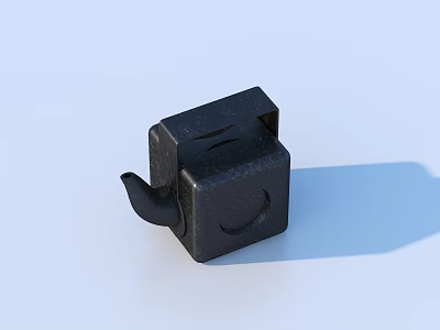 Black Small Cube Object With Curved Handle And Side Circular Hole 3d model