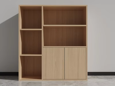 Wooden Bookshelf With Open Compartments And Cabinet Doors For Storage 3d model