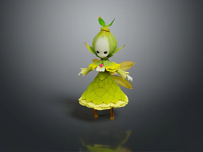Plant Fairy Character With Green Leaf Decoration And Flower Petal Dress Design 3d model