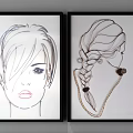Stylish Female Line Art Portraits With Hairstyles Accessories And Wall Frames