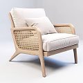 Stylish Armchair With Wooden Frame Woven Armrests And Light Beige Cushion For Minimalist Home