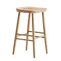 Natural Wood Bar Stool With Simple Design And Solid Wooden Legs 3d model