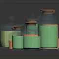 Assorted Glass Bottles With Green And Orange Liquid And Stoppers In Various Sizes