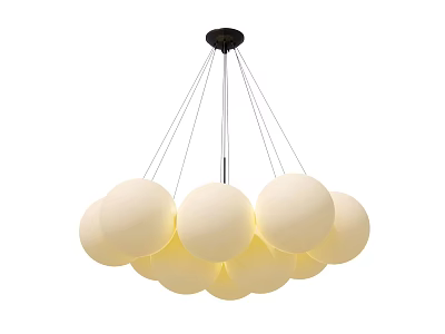 Modern Stylish Chandelier With Multiple White Spherical Bulbs Black Base And Metal Hanging Wires 3d model