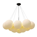 Modern Stylish Chandelier With Multiple White Spherical Bulbs Black Base And Metal Hanging Wires