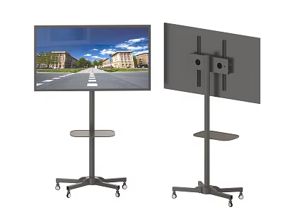 TV On Mobile Stand With Tray Wheels And Portable Design For Movement 3d model