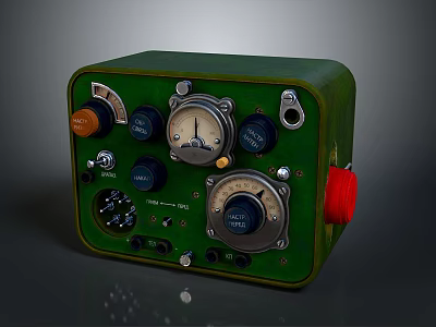 Vintage Green Electronic Device With Multiple Control Panel Knobs And Gauges 3d model