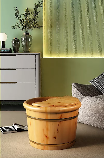 Decorative Ornament Combination With White Drawer Chest Vases Green Wall Sofa And Wooden Barrel Decor 3d model