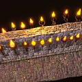 Medieval Style Torch Shaped Wall Sconces With Flaming Lights On Stone Brick Wall