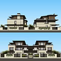 Elegant Semi Detached Villa Exterior With Traditional Roof Stone Walls And Symmetric Gardens