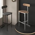 Modern Bar Stools With Black Metal Frame And Brown Wooden Backrest On Illuminated Display Platform