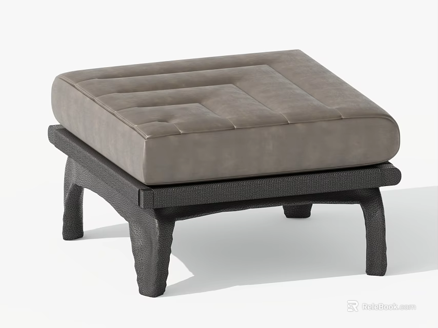 Modern Square Stool With Tufted Gray Cushion And Dark Woven Base 3d model 