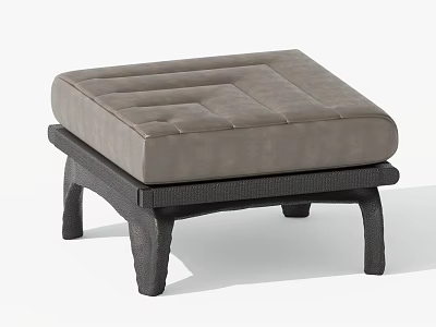 Modern Square Stool With Tufted Gray Cushion And Dark Woven Base 3d model