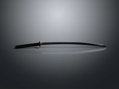 Traditional Japanese Samurai Sword With Black Scabbard And Golden Handle On Smooth Surface 3d model