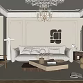 Modern Living Room Interior With Light Colored Sofa Wooden Coffee Table And Decorative Artwork