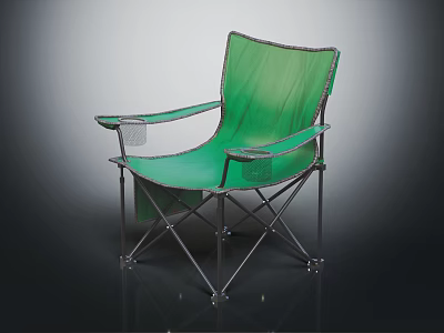 Green Folding Chair With Metal Frame Cup Holders On Armrests And Modern Design 3d model