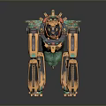 3D Designed Futuristic Game Movie Character With Metallic Structure Green Orange Accents And Spiked Legs