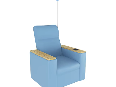 Comfortable Blue Leather Chair With Wooden Armrests And Cup Holder Design 3d model