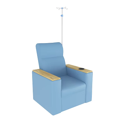 Comfortable Blue Leather Chair With Wooden Armrests And Cup Holder Design 3d model