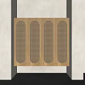 Light Wood Entryway Console Cabinet With Oval Brown Lattice Doors And Bottom LED Strip