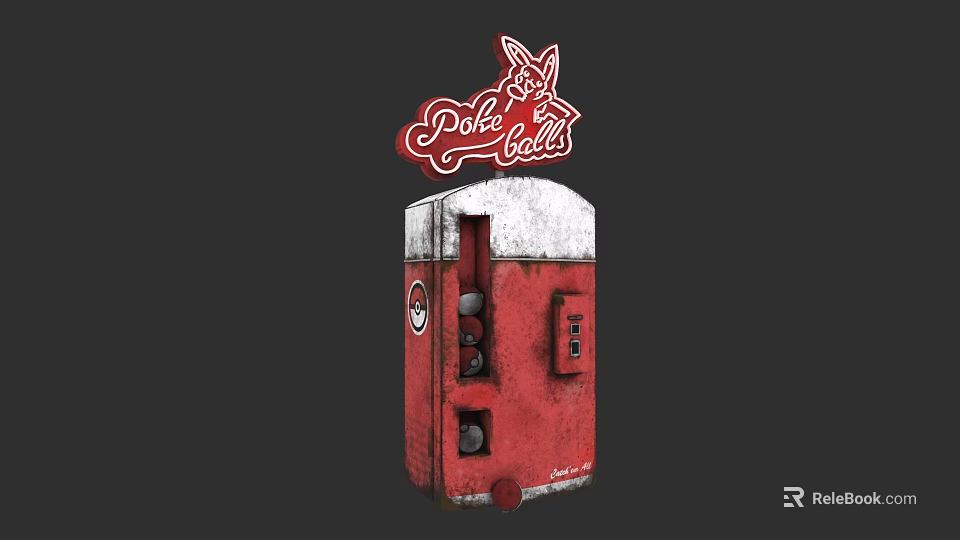 Red Pole Cat Electric Toys Vending Machine With Retro Design And Playful Logo 3d model 