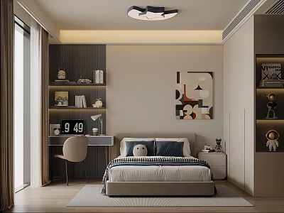 Modern Children's Room Interior With Bed Desk Bookshelf Stuffed Toys And Artwork 3d model