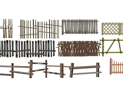 Different Types Of Outdoor Fences With Wooden Lattice And Traditional Designs 3d model