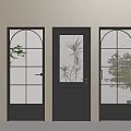 Black Double Doors With Glass Panels Featuring Light Beige Walls And Wooden Floor