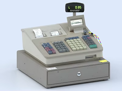 Classic Electronic Cash Register With Digital Display Keyboard and Drawer 3d model