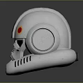 Futuristic White Helmet With Red Circular Accents Side Components And Bottom Breathing Tubes