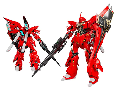 Red Mecha Robot Models With Detailed Armor Weaponry And Black Gold Accents 3d model