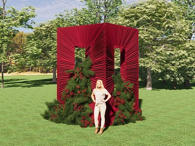 Deep Rose Red Shape Cloth Mantle Natural Floral Wedding 3d model