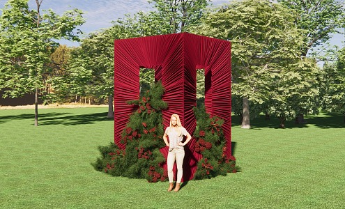 Deep Rose Red Shape Cloth Mantle Natural Floral Wedding 3d model