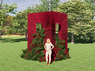 Deep Rose Red Shape Cloth Mantle Natural Floral Wedding 3d model
