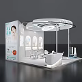 Modern Exhibition Booth With Circular Top Lighting And White Display Cabinets For Product