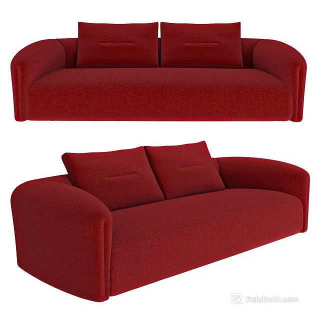 Modern Red Multi Seater Sofa With Upholstered Fabric And Comfortable Cushions 3d model