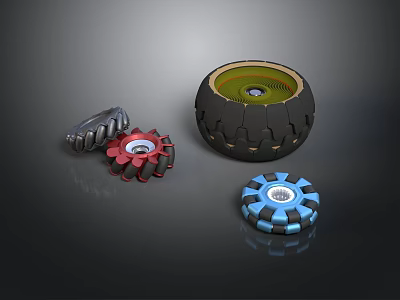 Colorful Mechanical Gears And Black Circular Component Featuring Red Blue Gray Parts 3d model
