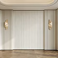 Modern Beige Background Wall with Vertical Stripes and Gold Wall Sconces Interior Design