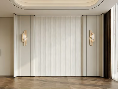 Modern Beige Background Wall with Vertical Stripes and Gold Wall Sconces Interior Design 3d model