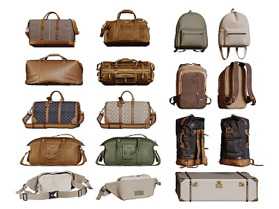 Various Trendy Bags And Luggage Collection With Different Styles Colors And Materials 3d model