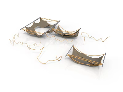 Portable Outdoor Hammocks With Brown Gray Fabric And Orange Ropes 3d model