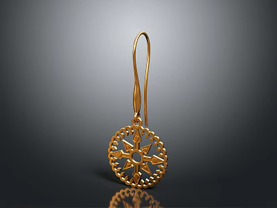 Elegant Golden Earrings With Intricate Snowflake Cutout Design And Shiny Finish 3d model