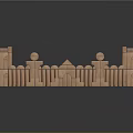 Brown Building Blocks Constructed Fence Enclosure With Towers Arched Gate And Rounded Tops