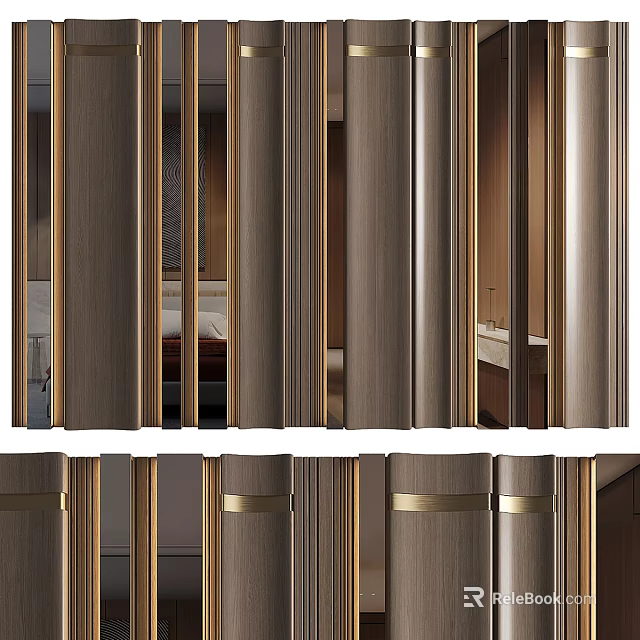 Elegant Luxury Kitchen Interior With Gold Accents And Wooden Cabinets 3d model 